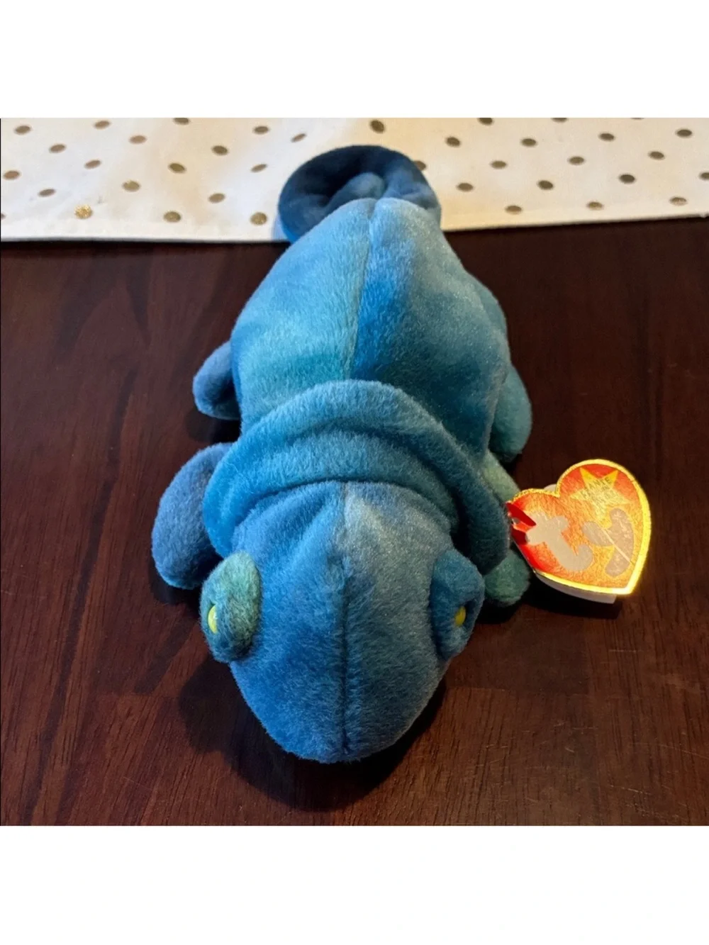 Ty Vibrant Blue Rainbow Chameleon Plush Beanie Baby Toy 1997